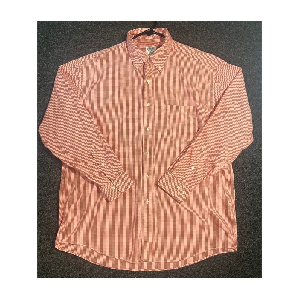 Brooks Brothers Mens Orange Gingham Check Cotton Button Down Sport Shirt Large